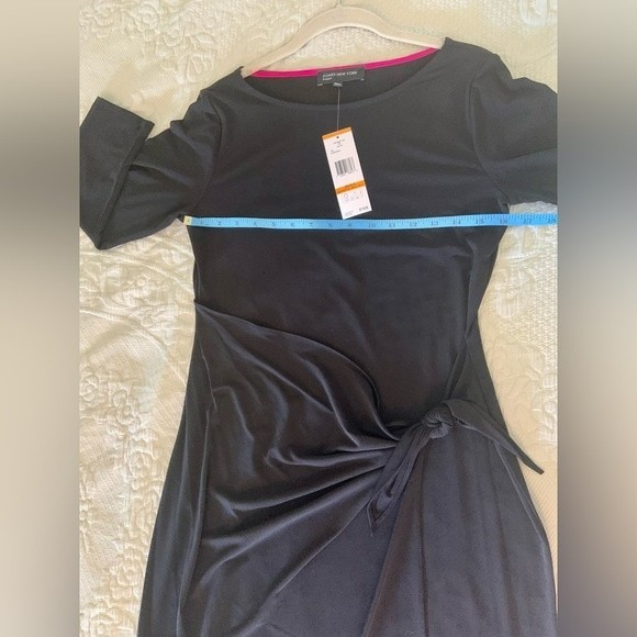 Jones New York black stretch knit dress size Small faux tie at side - Picture 6 of 6